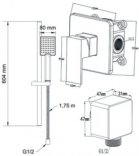 Смеситель для душа скрытого монтажа Swedbe Platta хром 5533