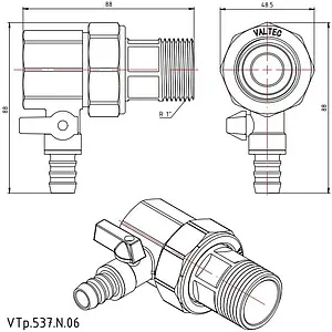 Клапан отсечной с дренажем 1"в x 1"н x ш Valtec VT.537.N.06 Клапан отсечной с дренажем 1"в x 1"н x ш Valtec VT.537.N.06, 2
