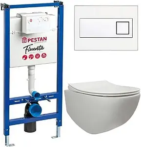 Комплект 6 в 1 Pestan Fluenta Rimless SET40006661DW с кнопкой Diamond белый глянцевый Комплект 6 в 1 Pestan Fluenta Rimless SET40006661DW с кнопкой Diamond белый глянцевый, 1