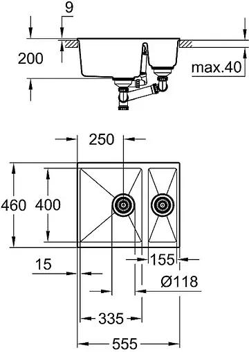 Мойка кухонная Grohe K500-55.5 черный 31648AP0