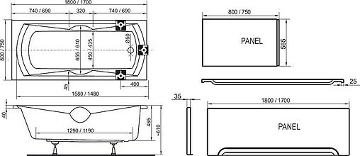 Панель для ванны фронтальная Ravak U 180 белый CZ001Y0A00
