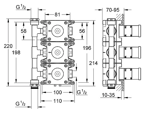 Скрытая часть переключающего вентиля Grohe Rapido C 35031000