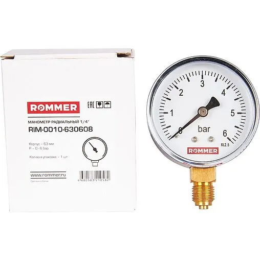Манометр радиальный Rommer 63 мм 6 бар ¼&quot; RIM-0010-630608