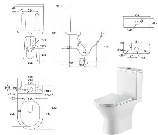 Унитаз-компакт безободковый Hansmann keramik Compact New белый УНИ0023