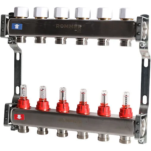 Группа коллекторная с расходомерами 6 отводов 1&quot;в/в x ¾&quot;ек Rommer RMS-1200-000006