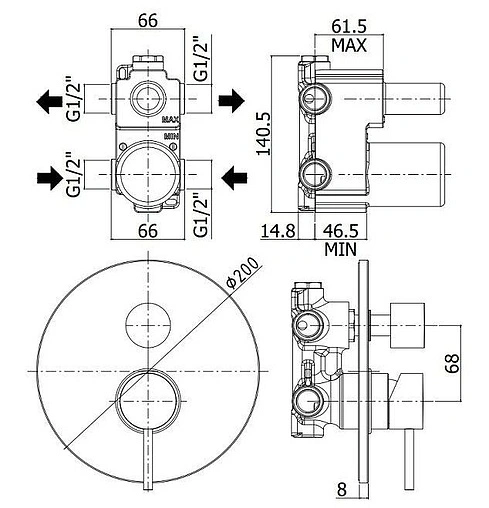 Смеситель для ванны скрытого монтажа Paffoni Light чёрный матовый LIG018NO