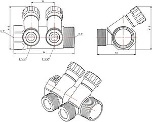 Коллектор регулирующий проходной 2 отвода 1"в/н x ¾"ек Valtec VTc.560.NE.060502 Коллектор регулирующий проходной 2 отвода 1"в/н x ¾"ек Valtec VTc.560.NE.060502, 2
