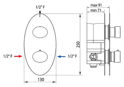 Термостат для 1 потребителя Bossini Oval хром Z006210.030 Термостат для 1 потребителя Bossini Oval хром Z006210.030