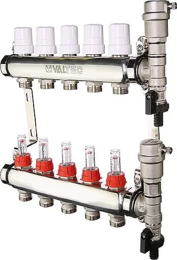 Группа коллекторная с расходомерами 5 отводов 1&quot;в/в x ¾&quot;ек Valtec VTc.589.EMNX.0605