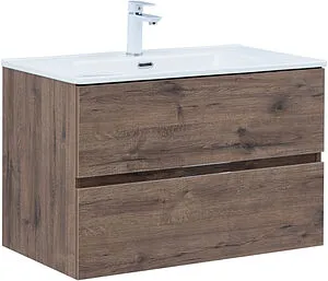 Тумба-умывальник подвесная Aquanet Алвита New 80 дуб веллингтон/табак 00334186+00254364, 1