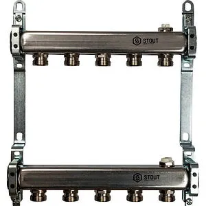 Группа коллекторная распределительная 5 отводов 1&quot;в/в x ¾&quot;ек Stout SMS 0923 000005, 1
