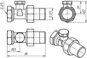 Вентиль запорный прямой ¾" в/н Valtec VT.020.N.05 Вентиль запорный прямой ¾" в/н Valtec VT.020.N.05, 2