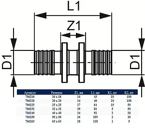 Муфта аксиальная соединительная 40мм TECEflex 706240, 3