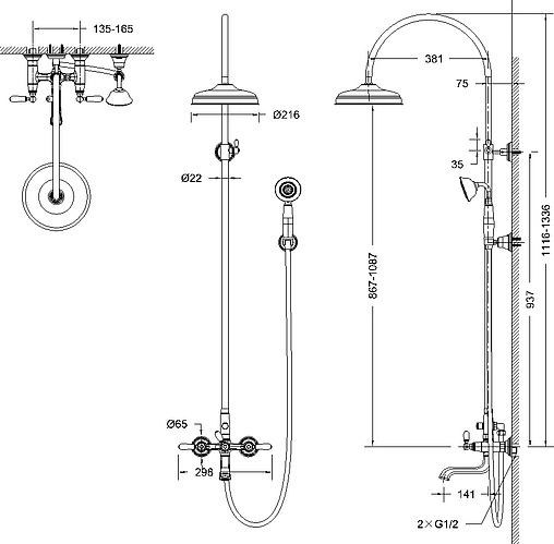 Душевая система со смесителем для ванны Bravat Art золото/белый F65193BAF-A2-RUS