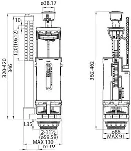 Комплект арматуры для бачка двухрежимный ½&quot; пластик нижний IDDIS Optima Home тип B F012400-02K, 3