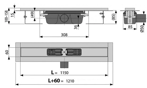 Лоток душевой 1150мм h=85мм 1.15л/сек AlcaPlast APZ1-1150 Лоток душевой 1150мм h=85мм 1.15л/сек AlcaPlast APZ1-1150