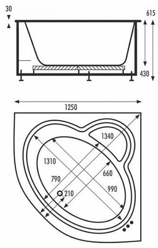 Ванна акриловая Vagnerplast Mini Catalina 125x125 VPBA125CTM3X-04