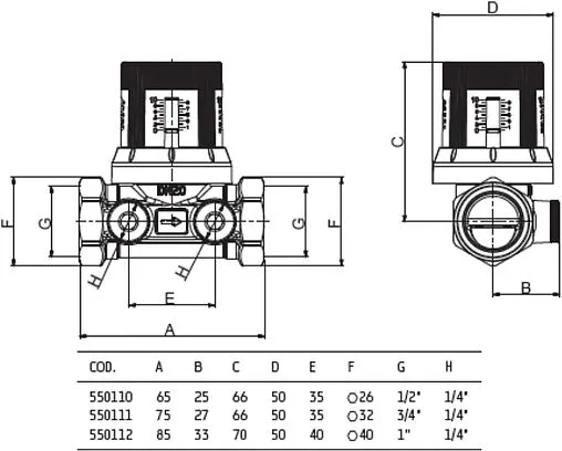 Комплект балансировочных клапанов ½&quot;в х ½&quot;в Kvs 2.7 Valtec VT.040.G.60004