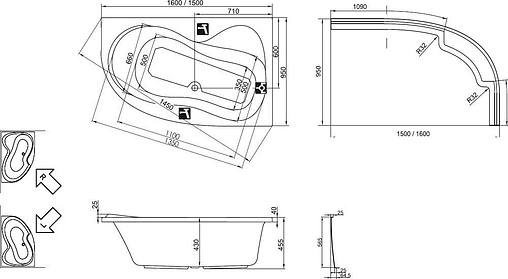 Панель для ванны фронтальная правая Ravak ROSA 95 P 160 белый CZ58100A00