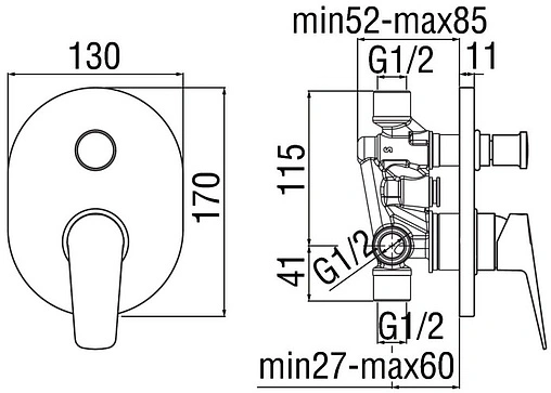 Смеситель для ванны скрытого монтажа Nobili Sky хром SY97100CR