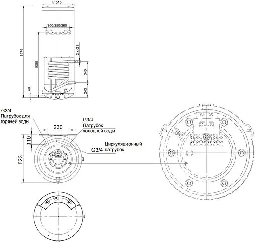 Бойлер комбинированного нагрева Stout (200 л, 24 кВт) SWH-1210-000200