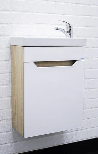 Тумба под умывальник подвесной Айсберг Мечта 40 белый/дуб сонома DM2314T