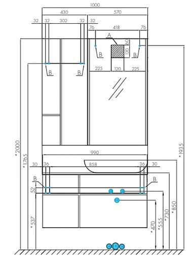Тумба-умывальник подвесная Aquaton Мишель 100 белый/дуб эндгрейн 1A244101MIX40+
