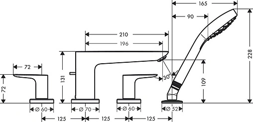 Смеситель на борт ванны на 4 отверстия Hansgrohe Talis E шлифованная бронза 71748140