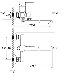 Смеситель для ванны с длинным изливом IDDIS Sena хром SENSBL2i10WA, 2