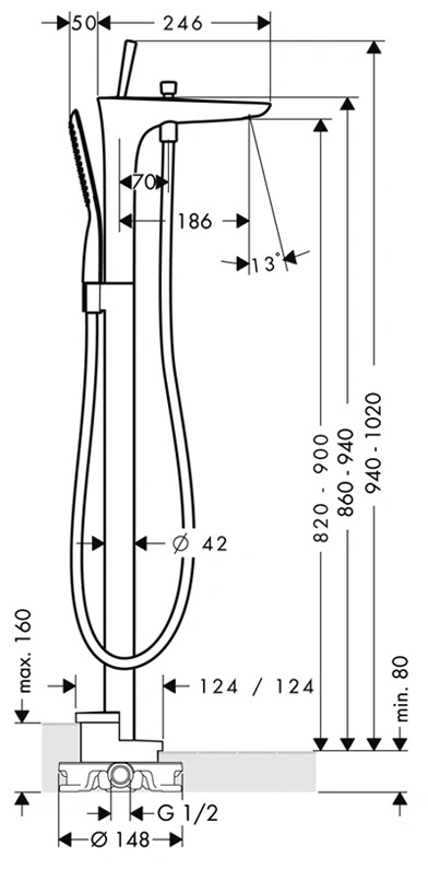 Смеситель для ванны напольный Hansgrohe PuraVida хром 15473000