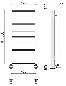Полотенцесушитель водяной лесенка Terminus Контур П9 400х1000 полированная сталь 4670078529671, 2