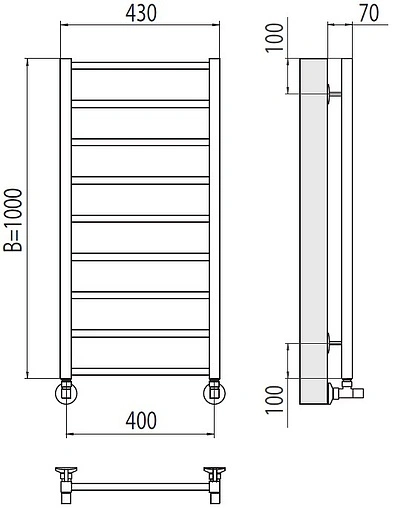 Полотенцесушитель водяной лесенка Terminus Контур П9 400х1000 полированная сталь 4670078529671