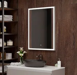 Зеркало с подсветкой Continent Life Led 50x70 с часами, с подогревом серый, 5