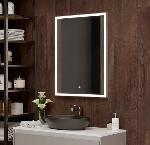 Зеркало с подсветкой Continent Life Led 50x70 с часами, с подогревом серый