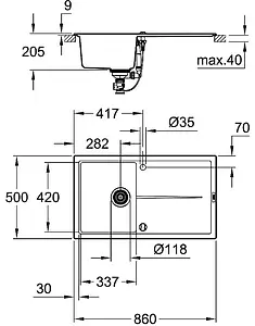 Мойка кухонная Grohe K400-86 черный гранит 31640AP0 Мойка кухонная Grohe K400-86 черный гранит 31640AP0, 2