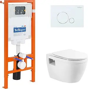 Комплект 5 в 1 BelBagno Loto BB070CHR/SC/BB002-80/BB014-SR-BIANCO с кнопкой белый глянцевый Комплект 5 в 1 BelBagno Loto BB070CHR/SC/BB002-80/BB014-SR-BIANCO с кнопкой белый глянцевый, 1