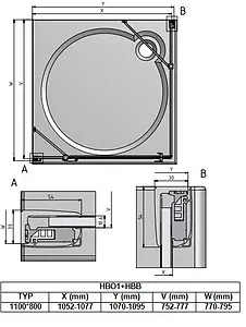 Душевое ограждение 1100x800мм прозрачное стекло Roltechnik Hitech Line HBO1+HBB/1100*800 284-1100000-06-02+286-8000000-06-02 Душевое ограждение 1100x800мм прозрачное стекло Roltechnik Hitech Line HBO1+HBB/1100*800 284-1100000-06-02+286-8000000-06-02, 3