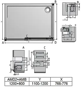 Душевое ограждение 1200x800мм прозрачное стекло Roltechnik Ambient Line AMD2+AMB/1200*800 620-1200000-00-02+621-8000000-00-02 Душевое ограждение 1200x800мм прозрачное стекло Roltechnik Ambient Line AMD2+AMB/1200*800 620-1200000-00-02+621-8000000-00-02, 3