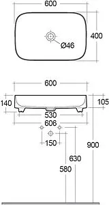 Раковина Kludi Resa S 60x40 белый матовый 58CW4053 Раковина Kludi Resa S 60x40 белый матовый 58CW4053, 2