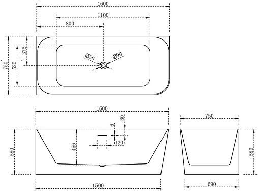 Ванна акриловая Abber 160x75 L AB9331-1.6 L Ванна акриловая Abber 160x75 L AB9331-1.6 L