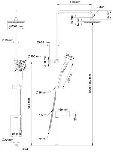 Душевая система без смесителя Swedbe Calypso хром 5074