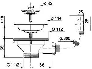 Выпуск с корзиной для мойки с прямоугольным переливом Wirquin хром 30717337 Выпуск с корзиной для мойки с прямоугольным переливом Wirquin хром 30717337, 2