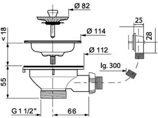 Выпуск с корзиной для мойки с прямоугольным переливом Wirquin хром 30717337