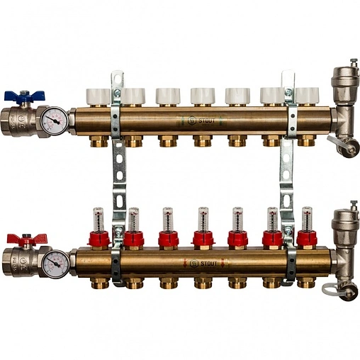 Группа коллекторная с расходомерами 7 отводов 1&quot;в/в x ¾&quot;ек Stout SMB 0473 000007