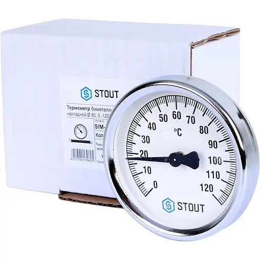 Термометр биметаллический накладной Stout 80мм 120°С от 1 до 2&quot; SIM-0004-800015