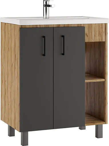 Тумба-умывальник напольная Домино Craft 70 графит/дуб вотан DCr2210T+4620008197746