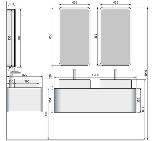 Тумба-умывальник подвесная Raval Pure 120 белый Pur.01.120/P/W+641945
