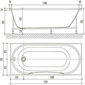 Ванна акриловая Eurolux Oliva 170х75 E1017075026 Ванна акриловая Eurolux Oliva 170х75 E1017075026, 2