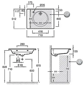 Раковина Jacob Delafon Odeon Rive Gauche 70 белый EXAX112-Z-00, 2