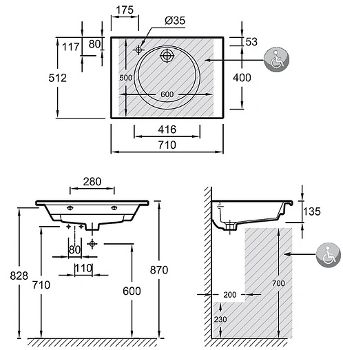 Раковина Jacob Delafon Odeon Rive Gauche 70 белый EXAX112-Z-00